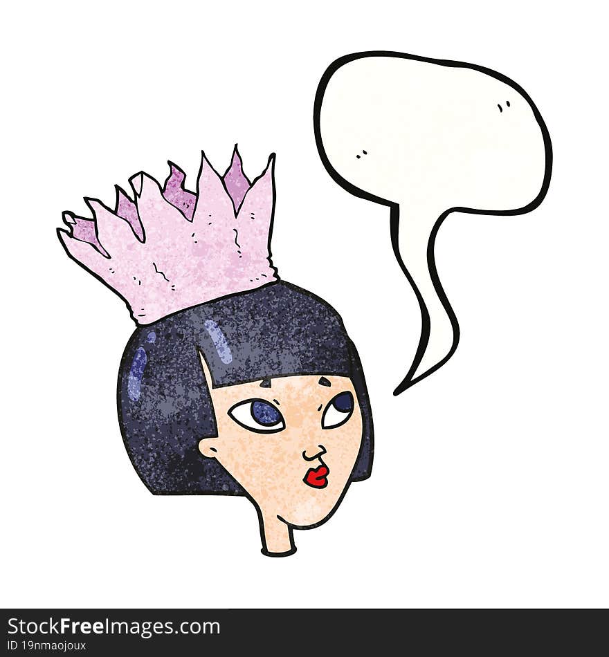 Speech Bubble Textured Cartoon Woman Wearing Paper Crown