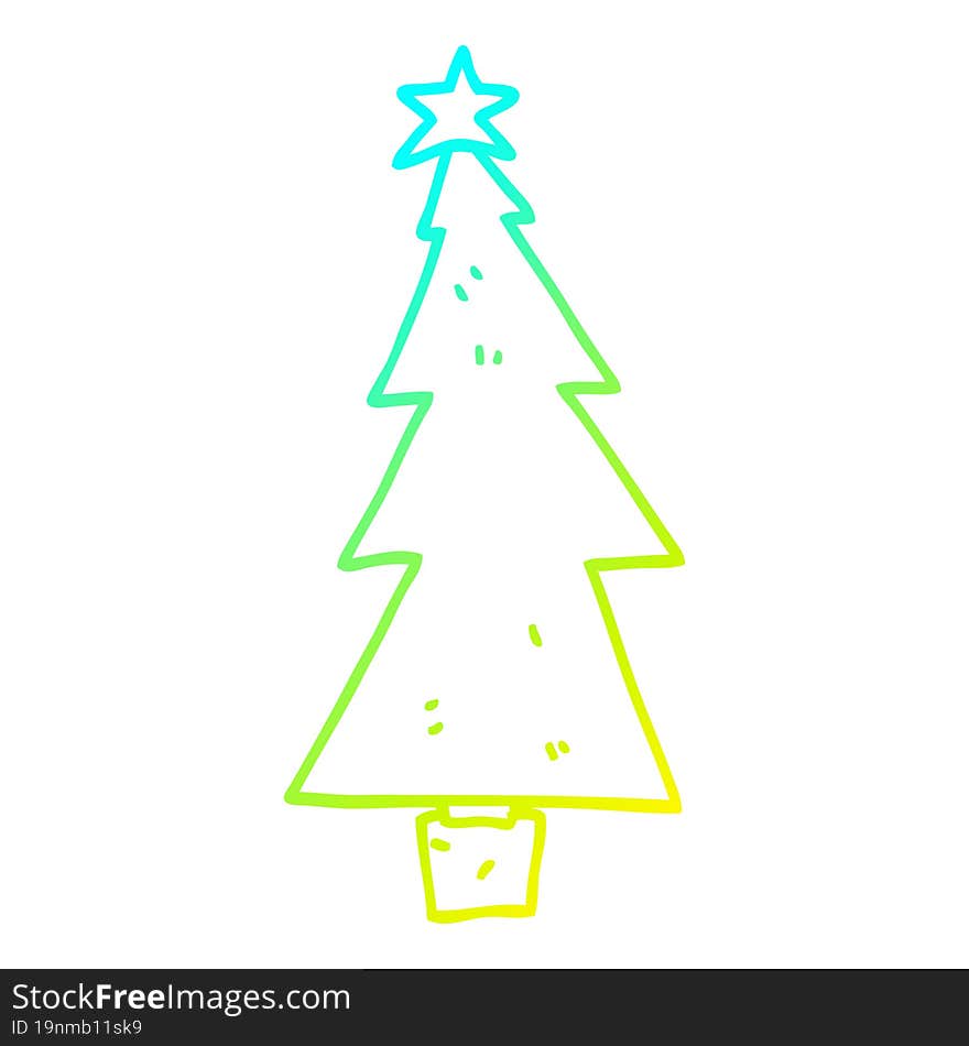 cold gradient line drawing cartoon christmas tree