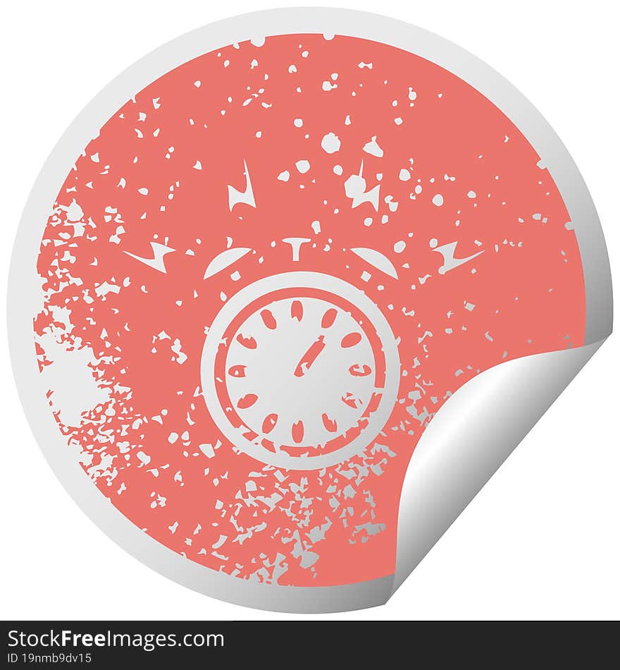 distressed circular peeling sticker symbol ringing alarm clock