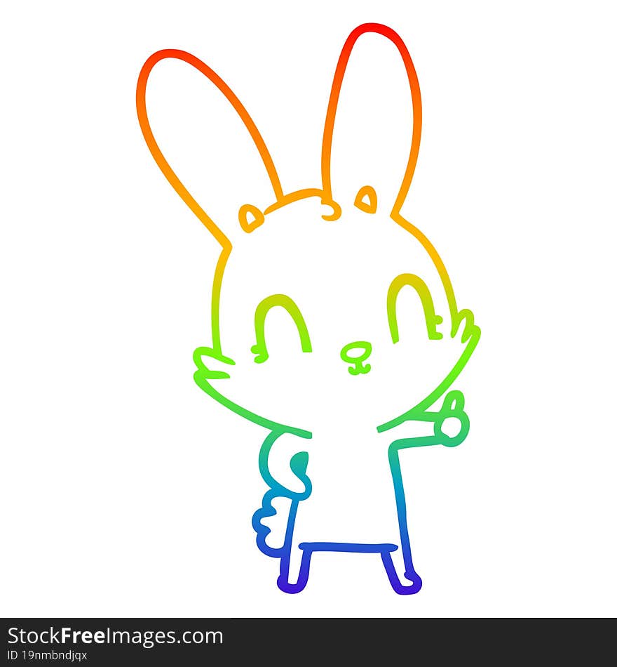 rainbow gradient line drawing of a cute cartoon rabbit