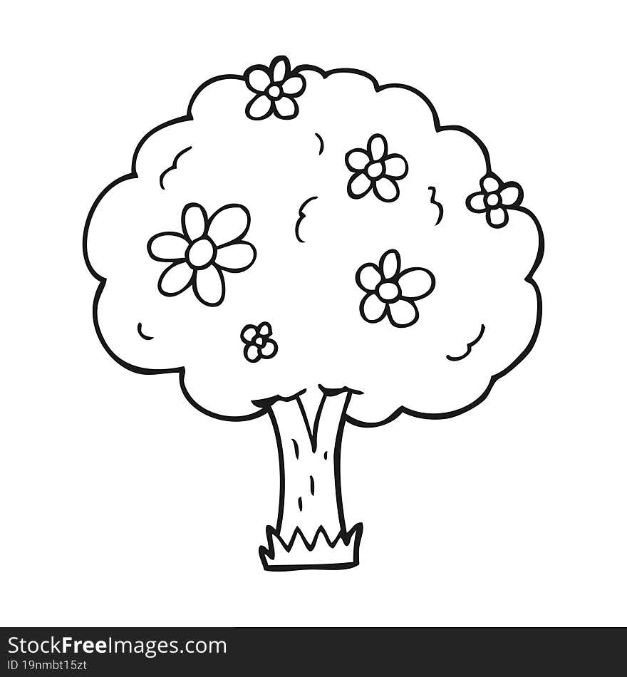 Black And White Cartoon Tree With Flowers