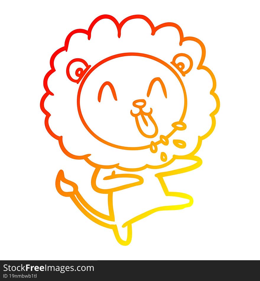 warm gradient line drawing of a happy cartoon lion