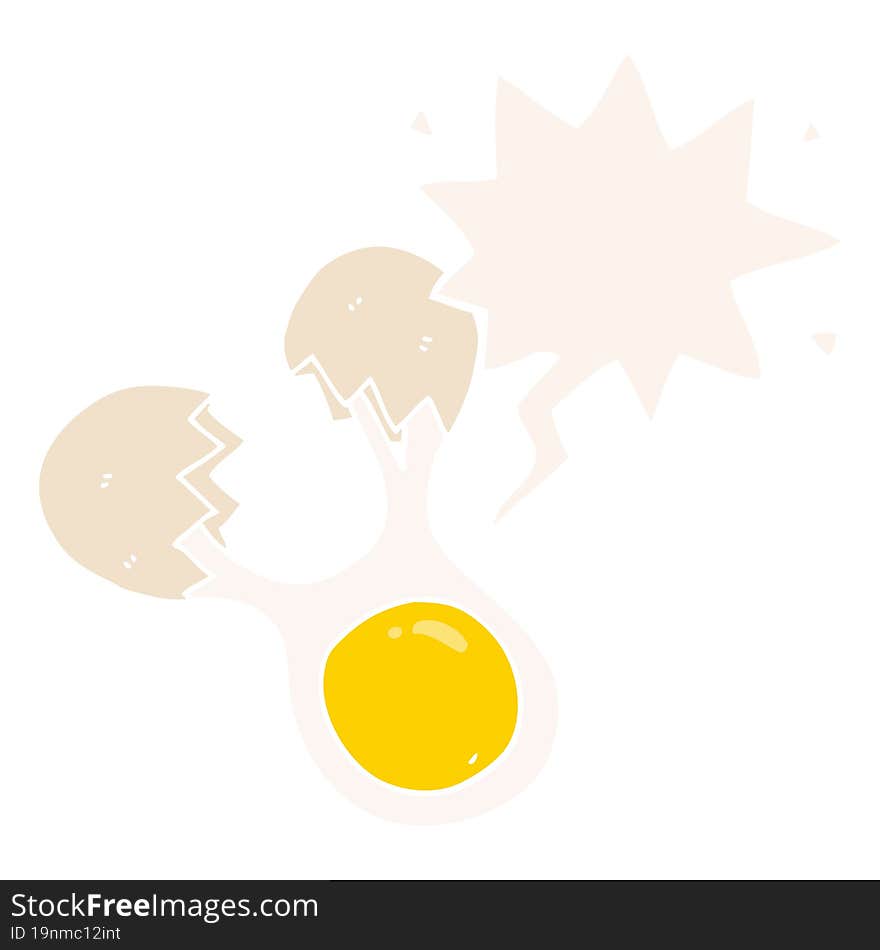 cartoon cracked egg and speech bubble in retro style