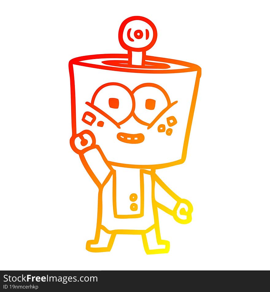 Warm Gradient Line Drawing Happy Cartoon Robot Waving Hello