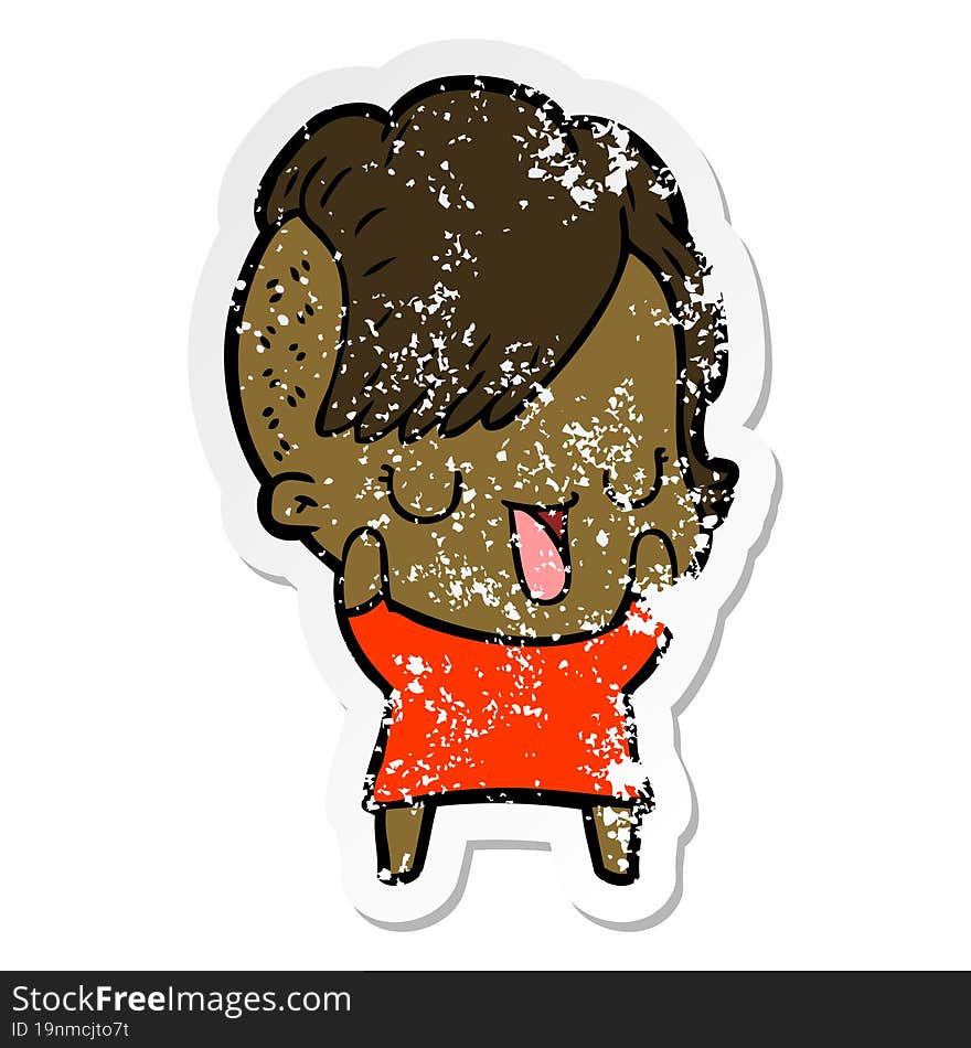 distressed sticker of a cute cartoon girl with hipster haircut