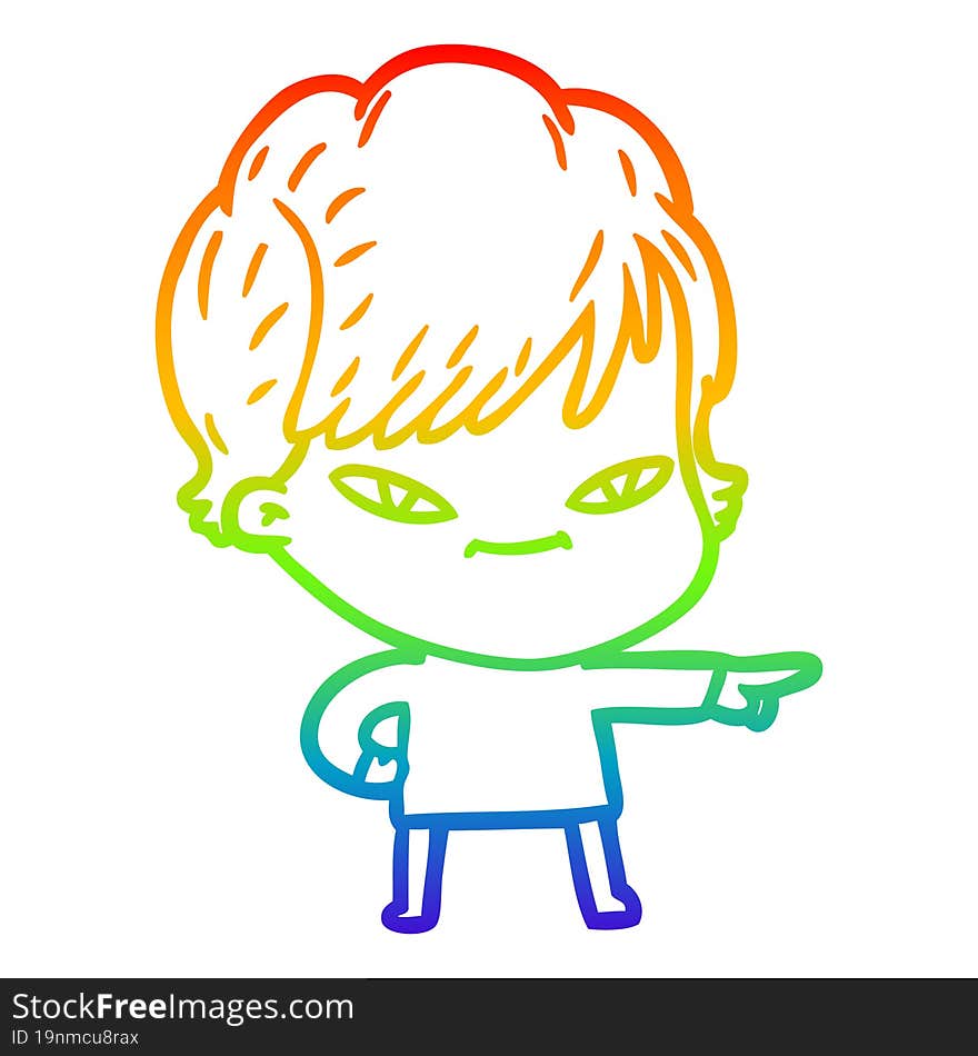 rainbow gradient line drawing of a cartoon happy woman