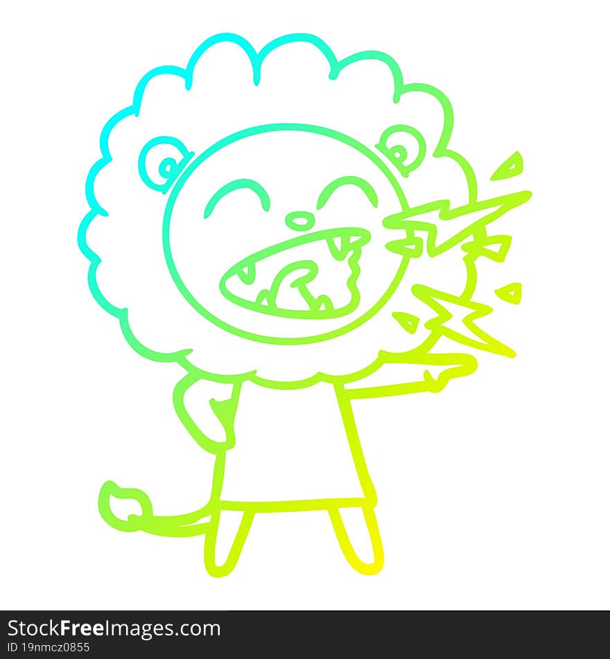 cold gradient line drawing cartoon roaring lion girl