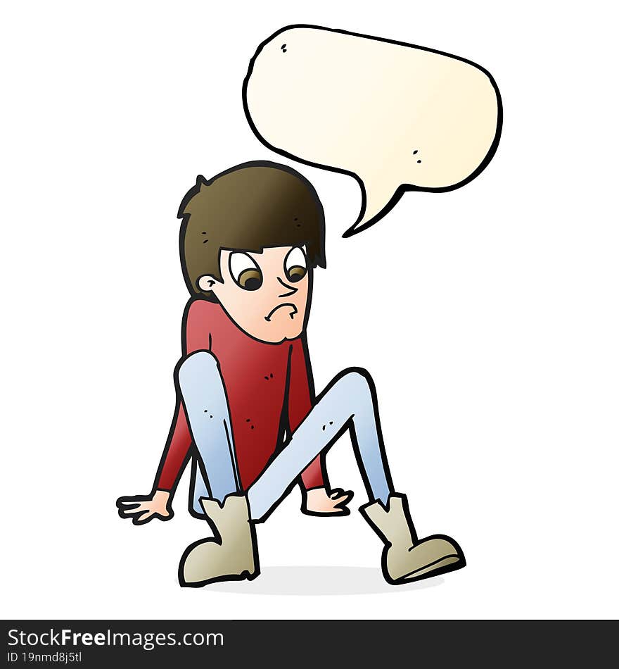 Cartoon Boy Sitting On Floor With Speech Bubble