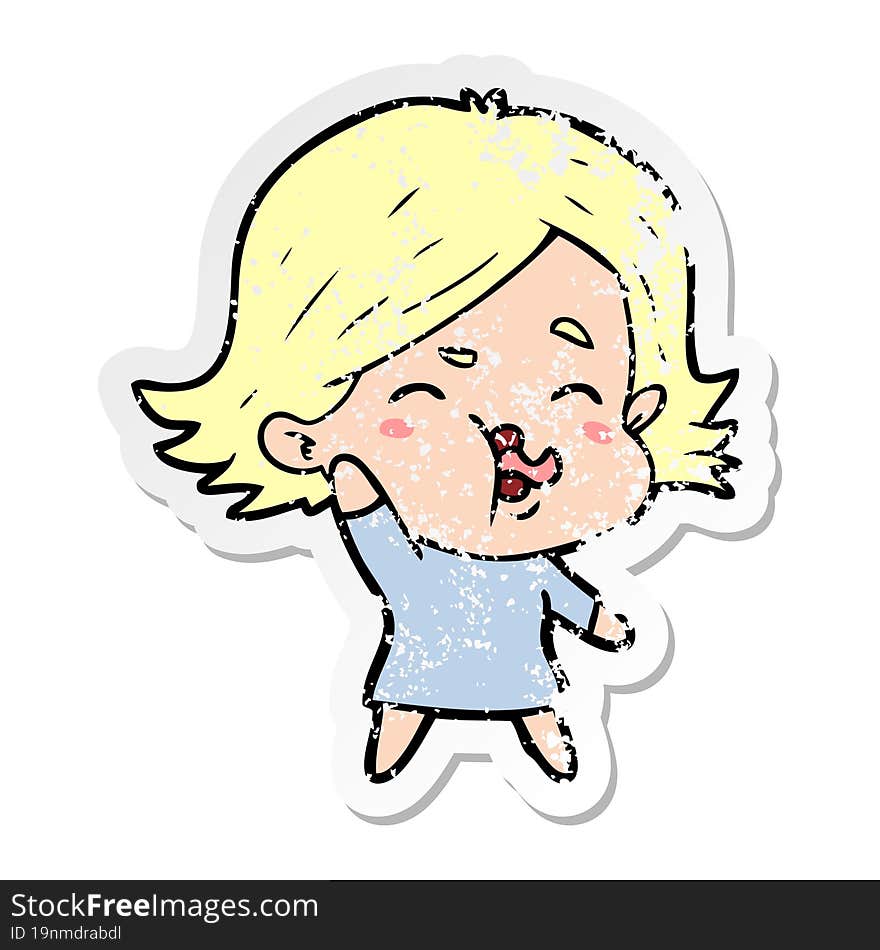 distressed sticker of a cartoon girl pulling face