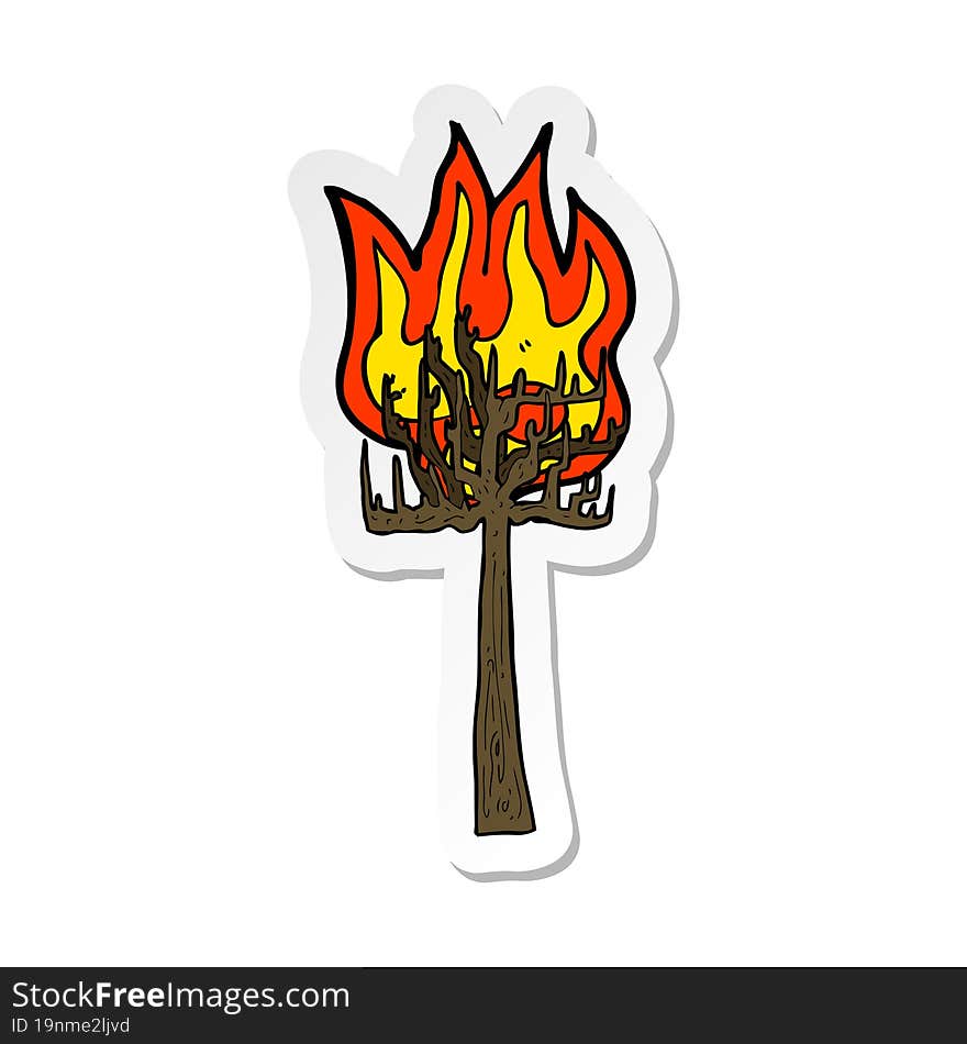 sticker of a cartoon tree on fire