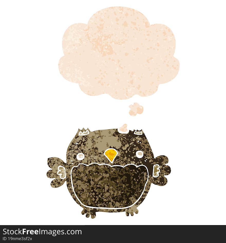 Cartoon Owl And Thought Bubble In Retro Textured Style