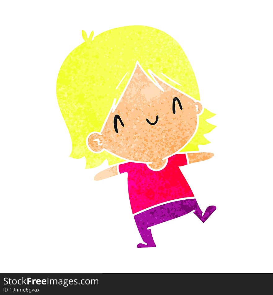 retro cartoon illustration of a cute kawaii girl. retro cartoon illustration of a cute kawaii girl