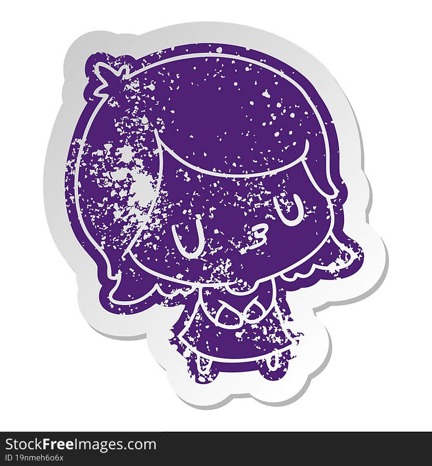 distressed old cartoon sticker of a cute kawaii girl. distressed old cartoon sticker of a cute kawaii girl