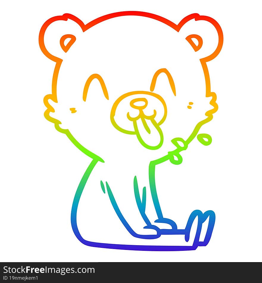 Rainbow Gradient Line Drawing Rude Cartoon Bear