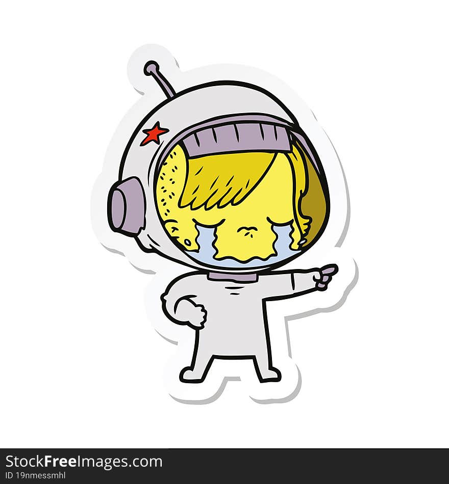 sticker of a cartoon crying astronaut girl