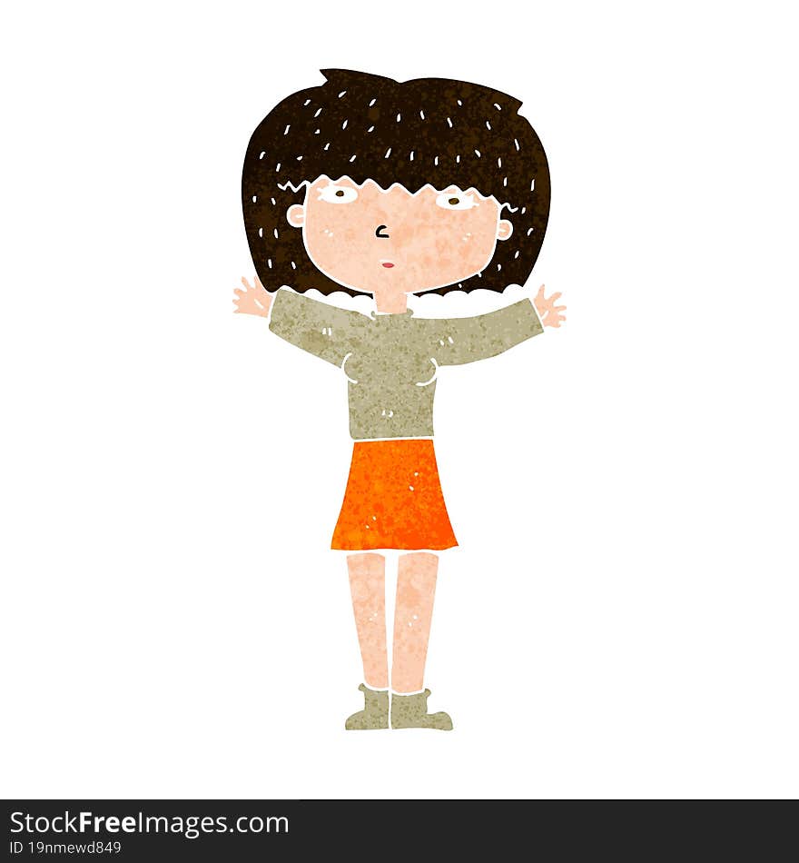 cartoon woman raising arms in air