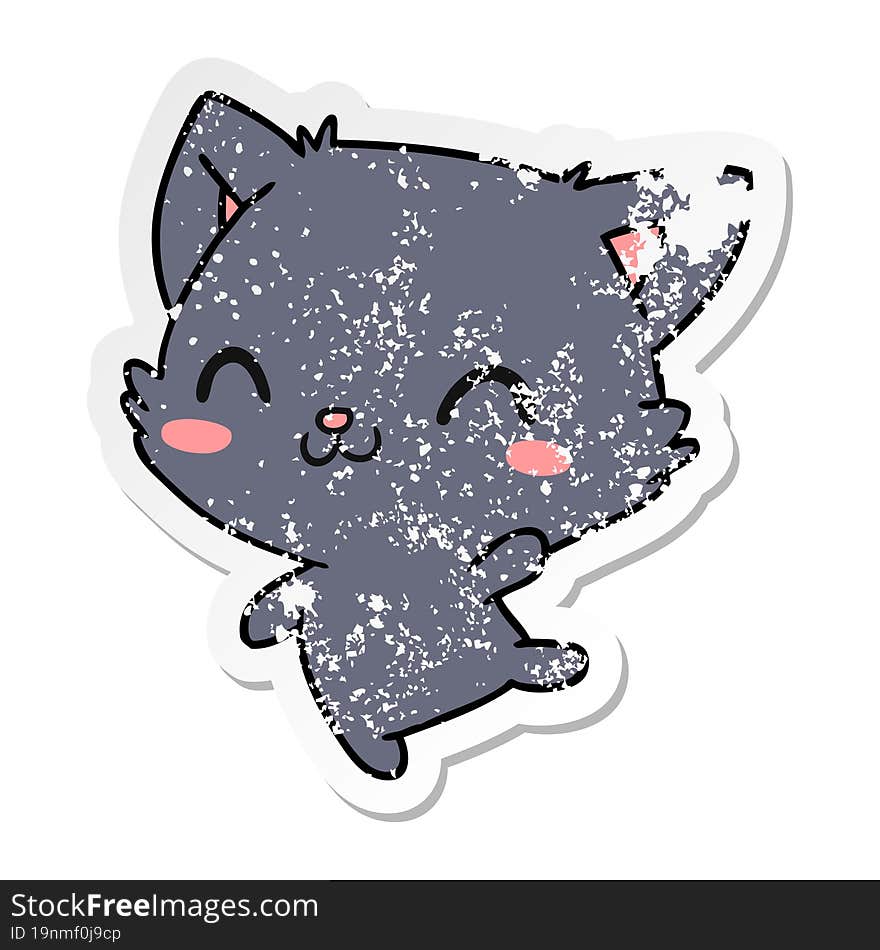 distressed sticker cartoon of cute kawaii cat