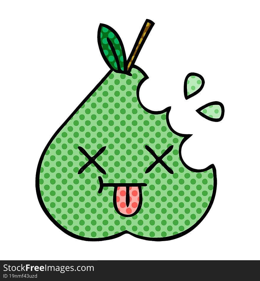 comic book style cartoon of a green pear