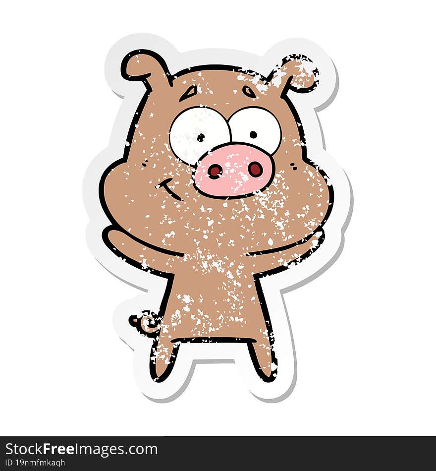 Distressed Sticker Of A Happy Cartoon Pig