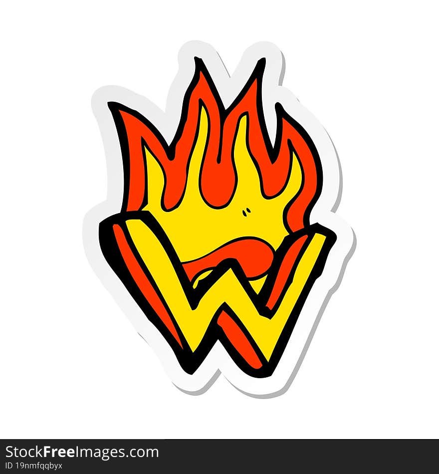 sticker of a cartoon flaming letter