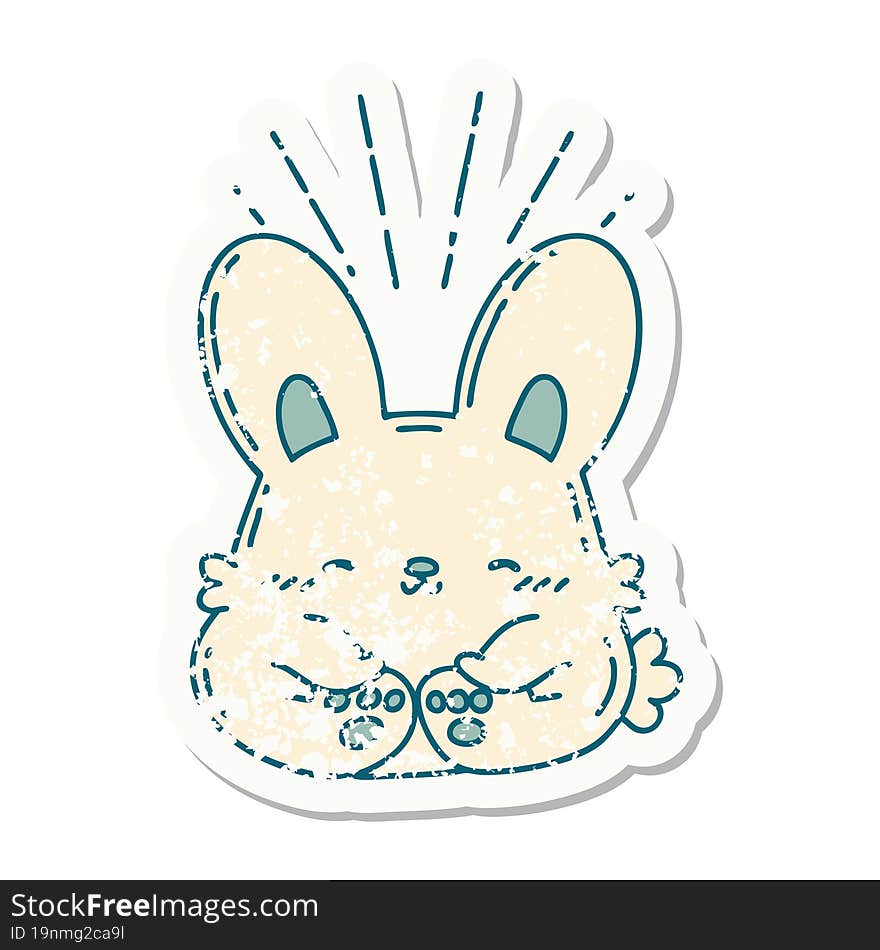 grunge sticker of tattoo style happy rabbit