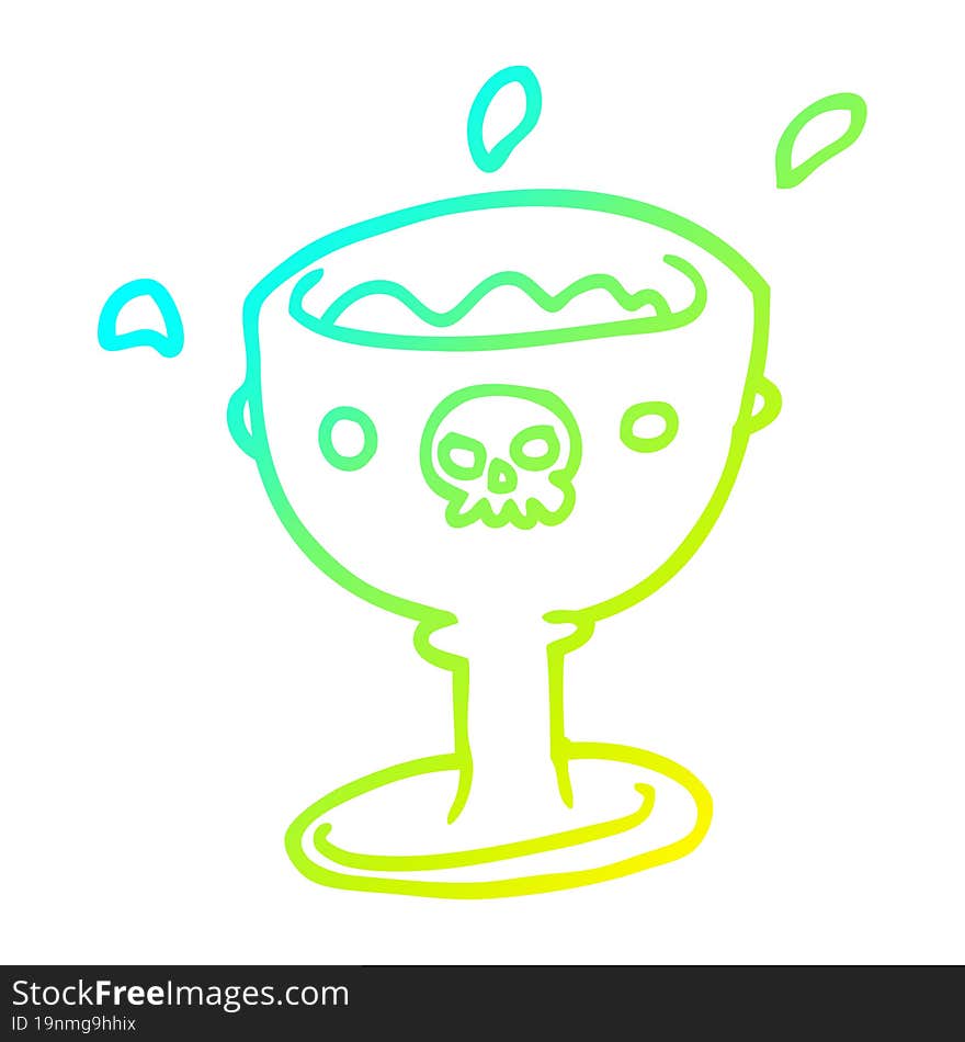 cold gradient line drawing of a spooky cartoon goblet of blood