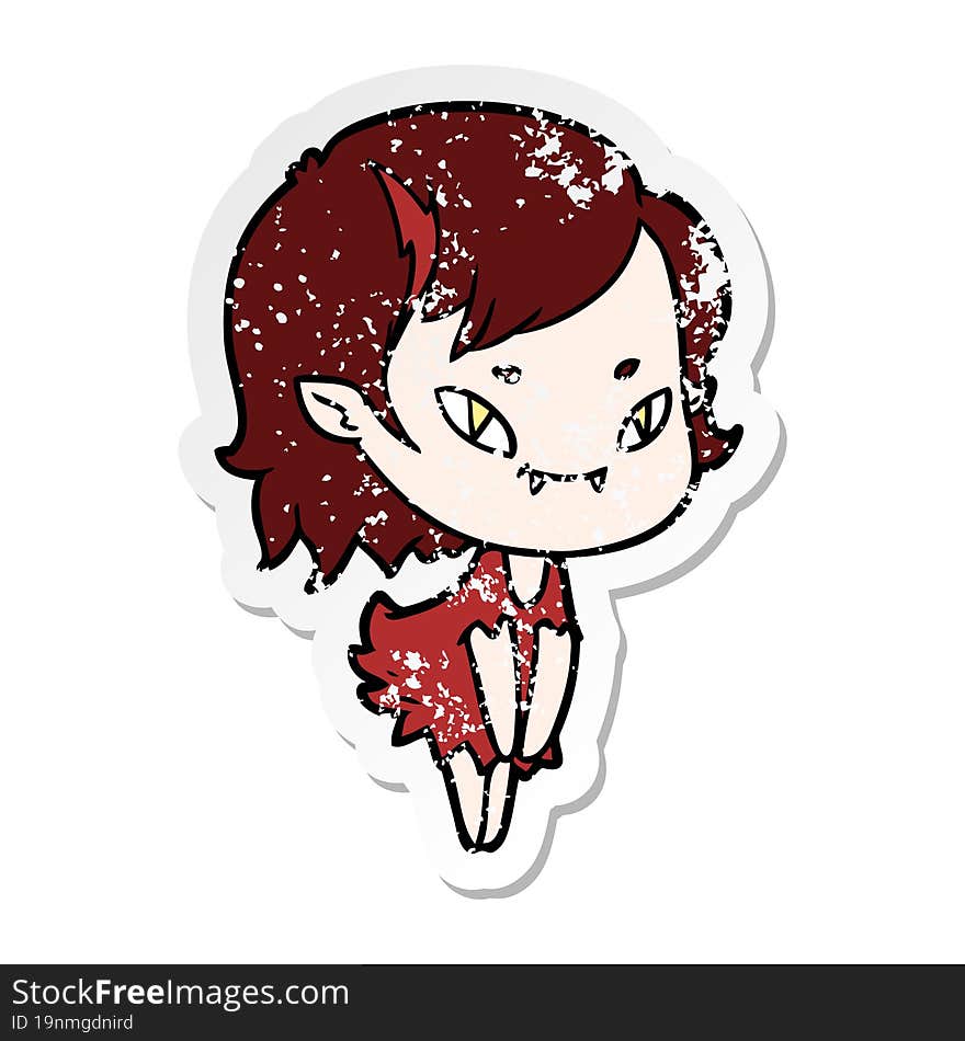 distressed sticker of a cartoon friendly vampire girl