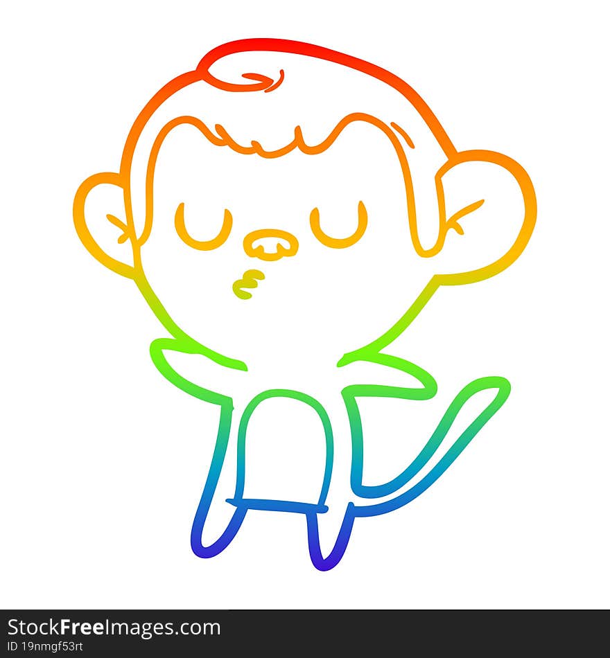 Rainbow Gradient Line Drawing Cartoon Monkey