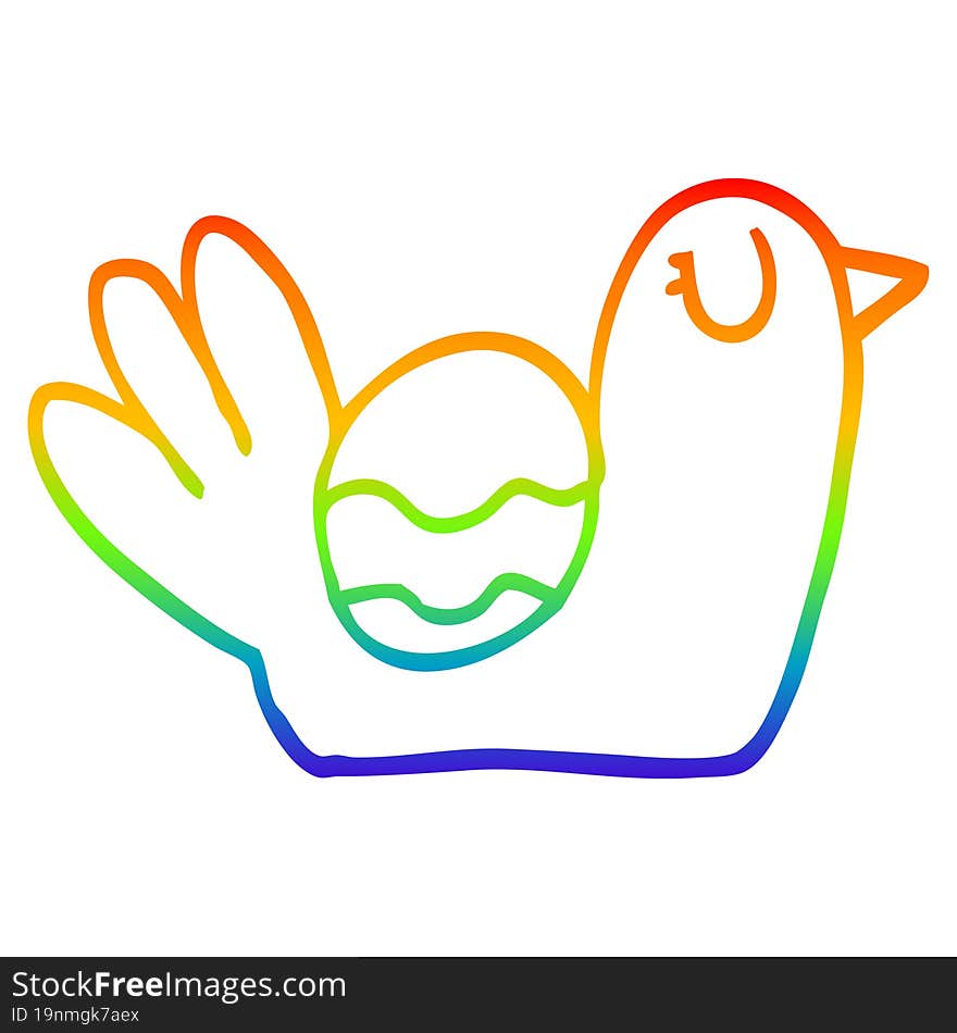 rainbow gradient line drawing of a cartoon nesting bird