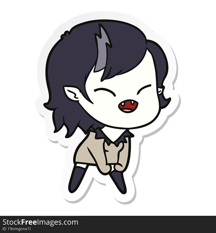 sticker of a cartoon laughing vampire girl