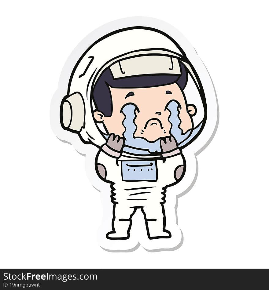 sticker of a cartoon crying astronaut