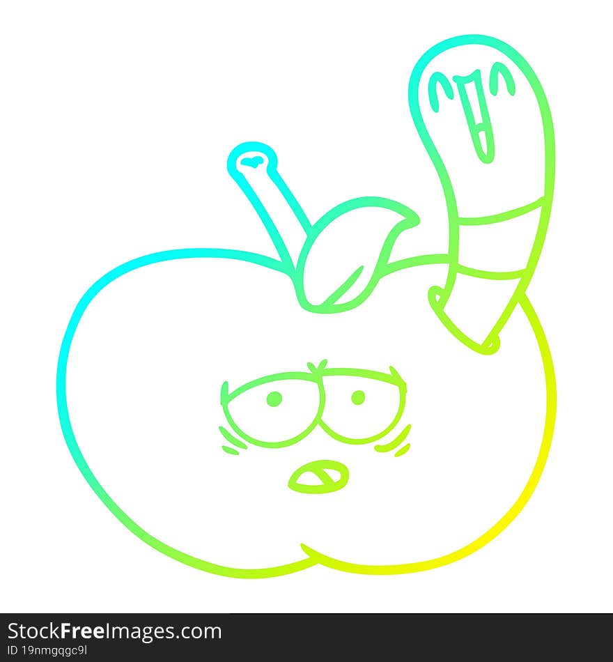 cold gradient line drawing cartoon worm in apple