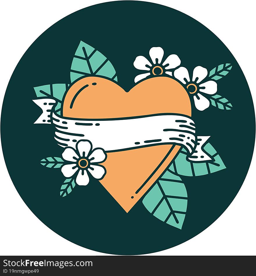 Tattoo Style Icon Of A Heart And Banner