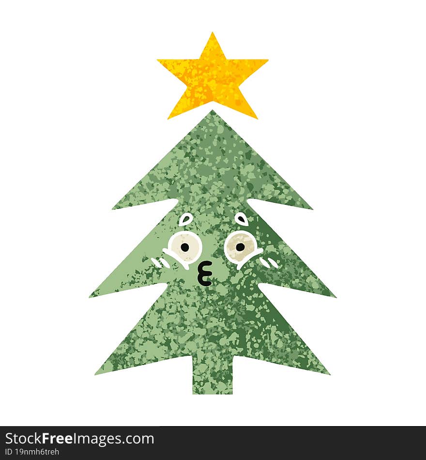 retro illustration style cartoon christmas tree