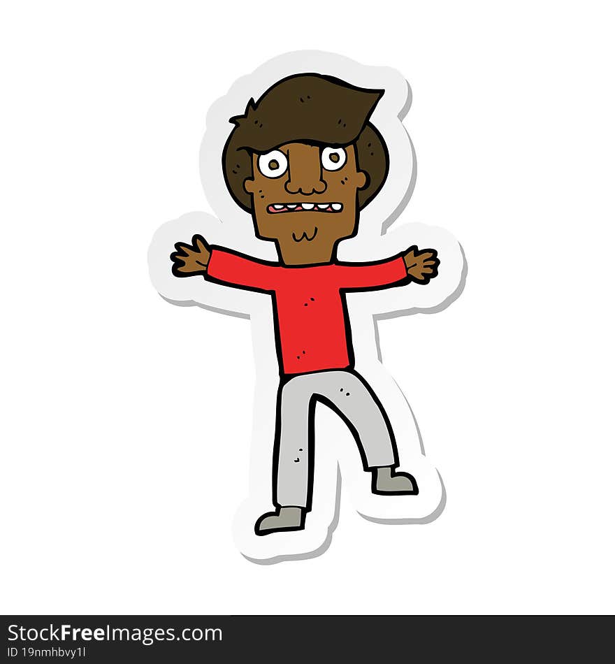 sticker of a cartoon boy panicking