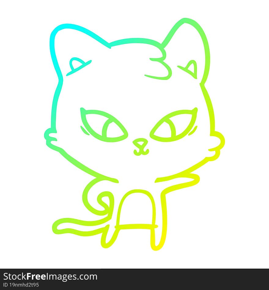 cold gradient line drawing of a cute cartoon cat