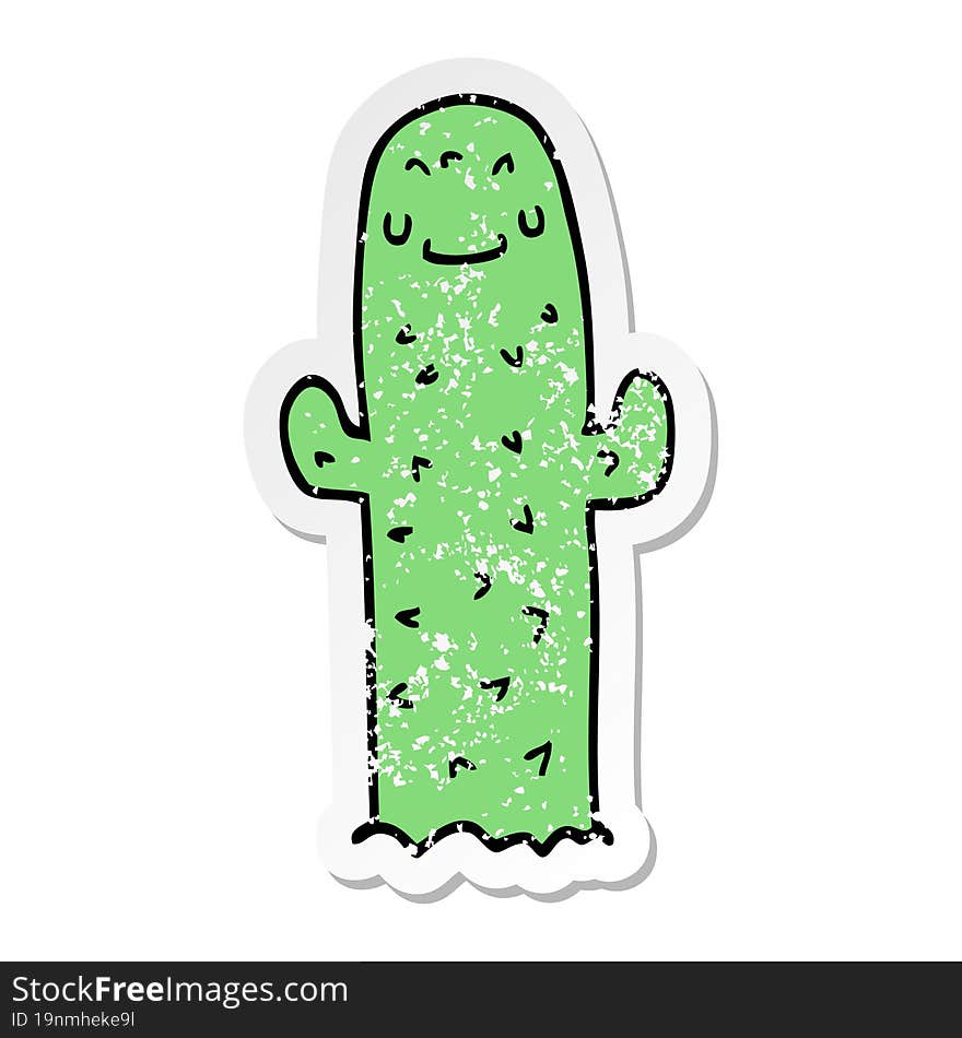 distressed sticker of a cartoon cactus