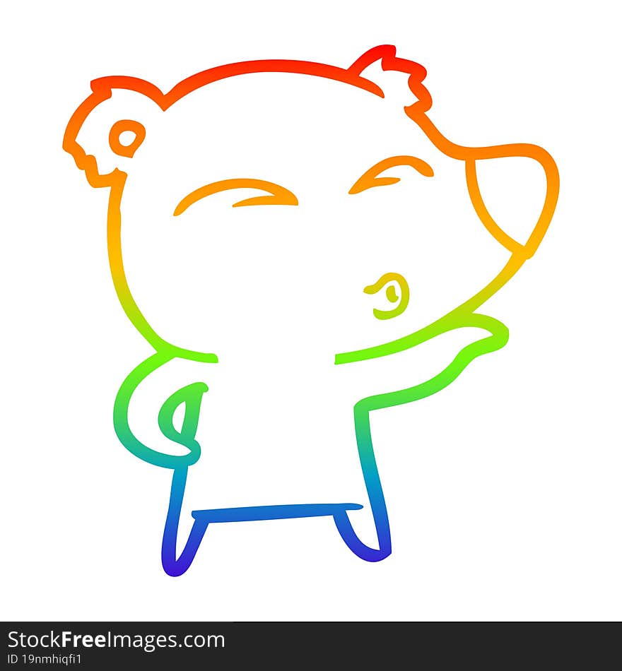 rainbow gradient line drawing cartoon whistling bear