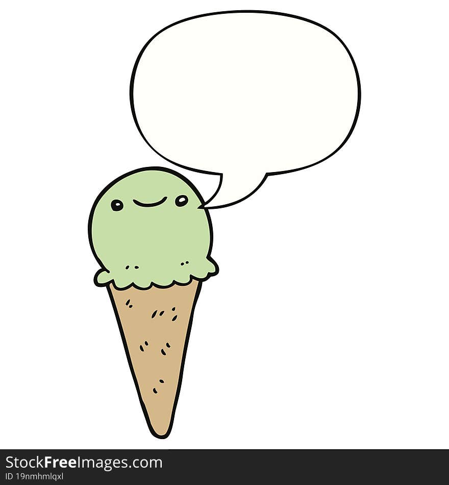 cartoon ice cream and speech bubble