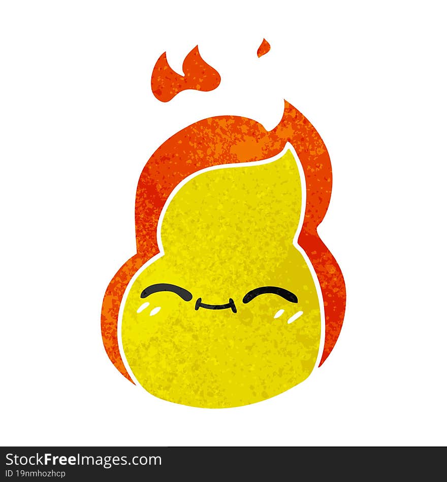 retro cartoon of cute kawaii fire flame