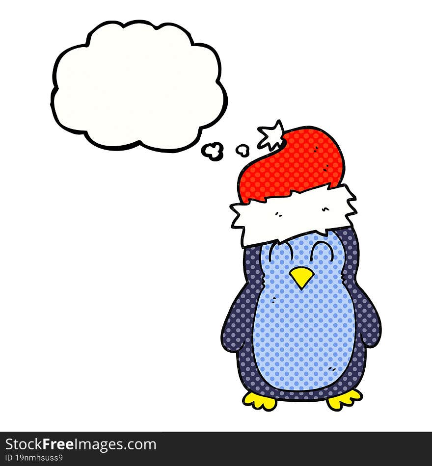 freehand drawn thought bubble cartoon penguin