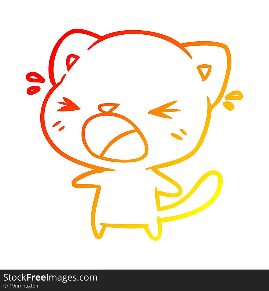 warm gradient line drawing cute cartoon cat crying