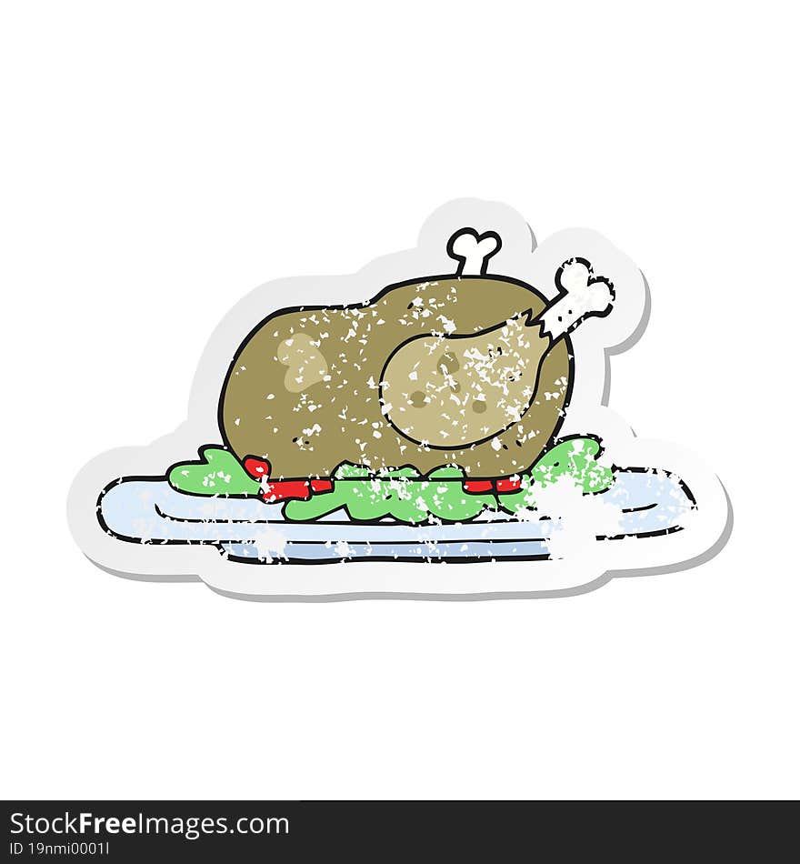 retro distressed sticker of a cartoon cooked turkey