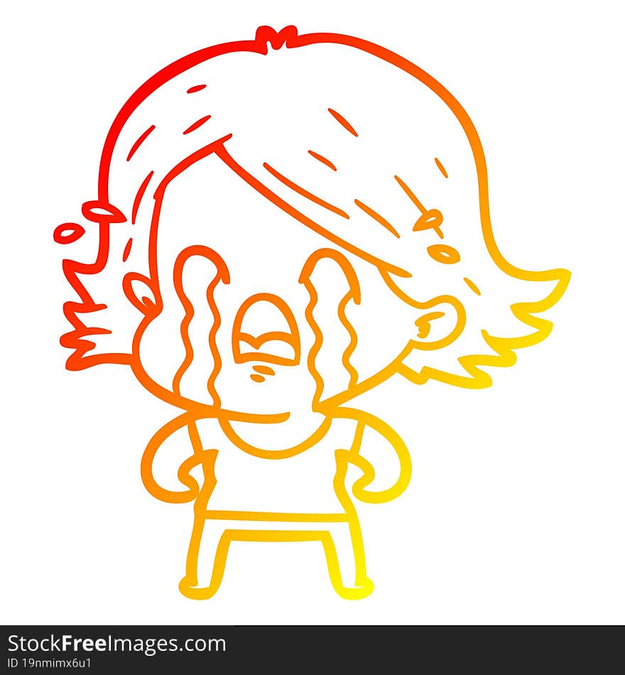 warm gradient line drawing of a cartoon woman crying