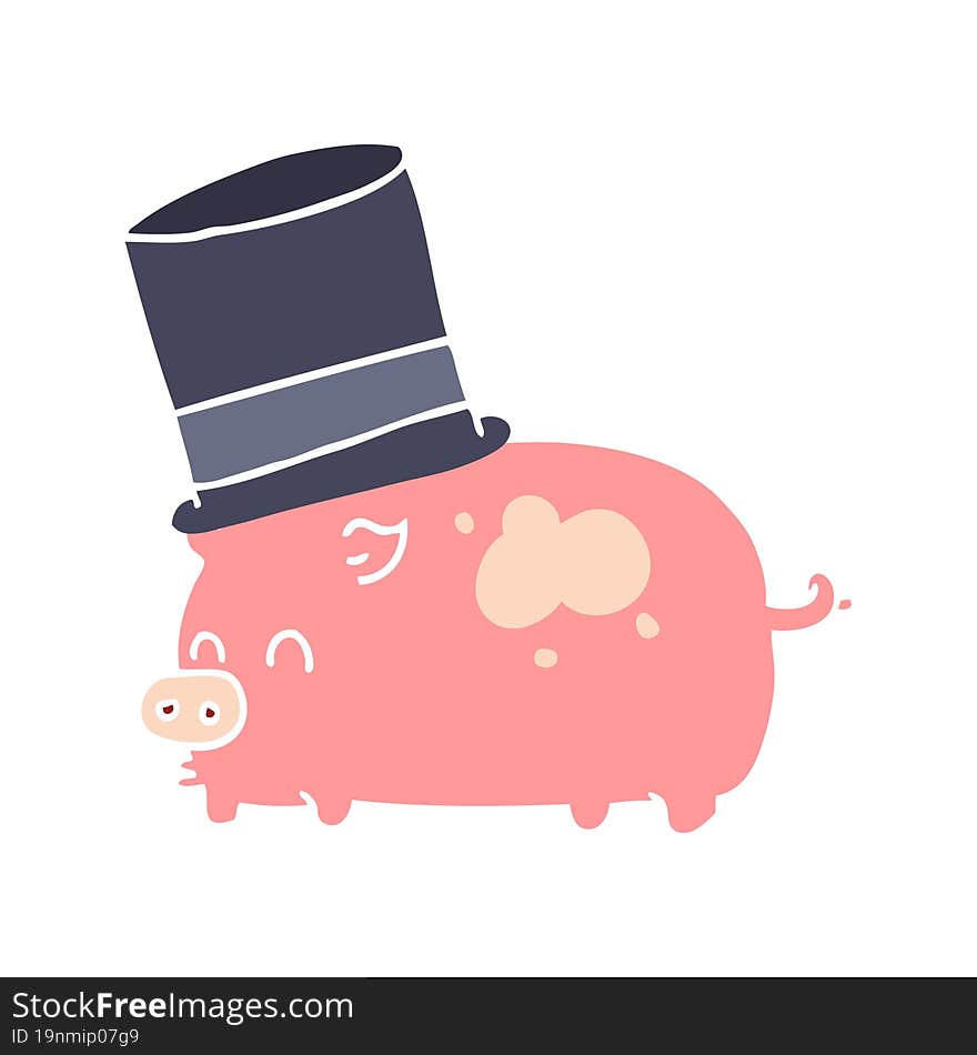 flat color style cartoon pig wearing top hat