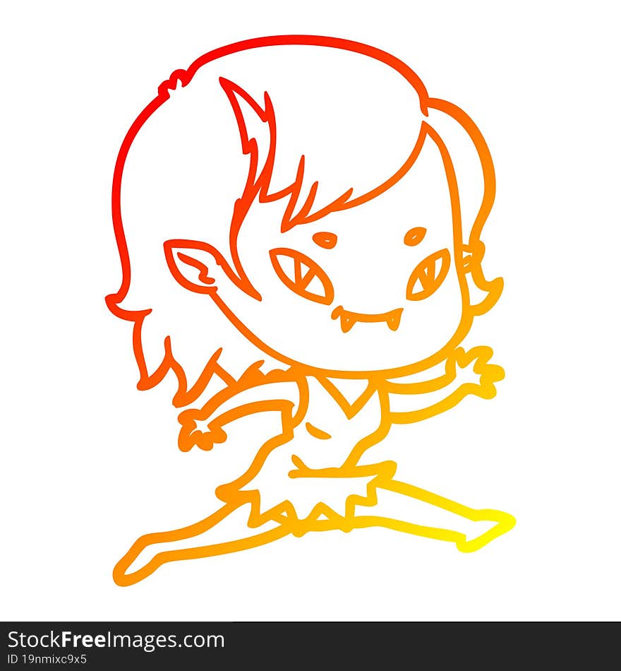 Warm Gradient Line Drawing Cartoon Friendly Vampire Girl Running