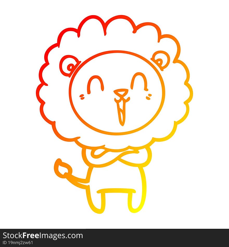 Warm Gradient Line Drawing Laughing Lion Cartoon