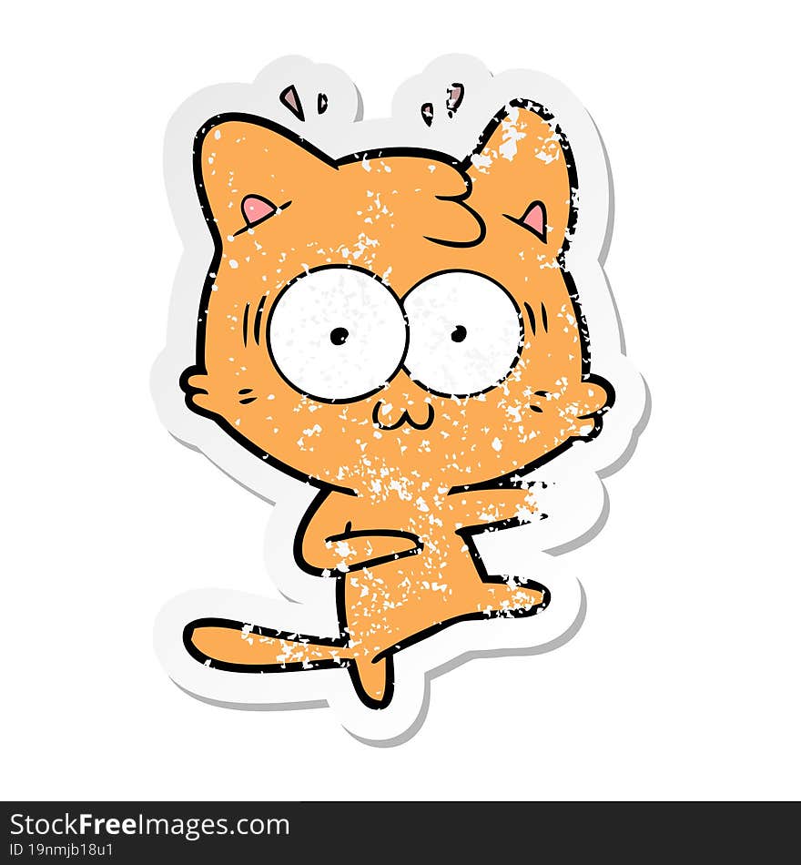 distressed sticker of a cartoon surprised cat