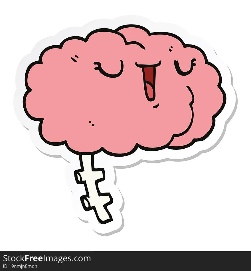 sticker of a happy cartoon brain