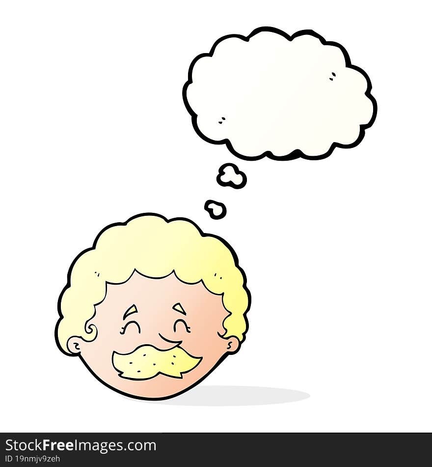 cartoon man with mustache with thought bubble